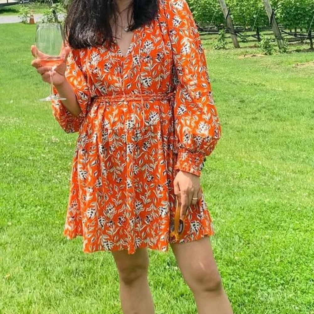 Alice + Olivia Orange Wrap Sundress with Bishop Sleeves